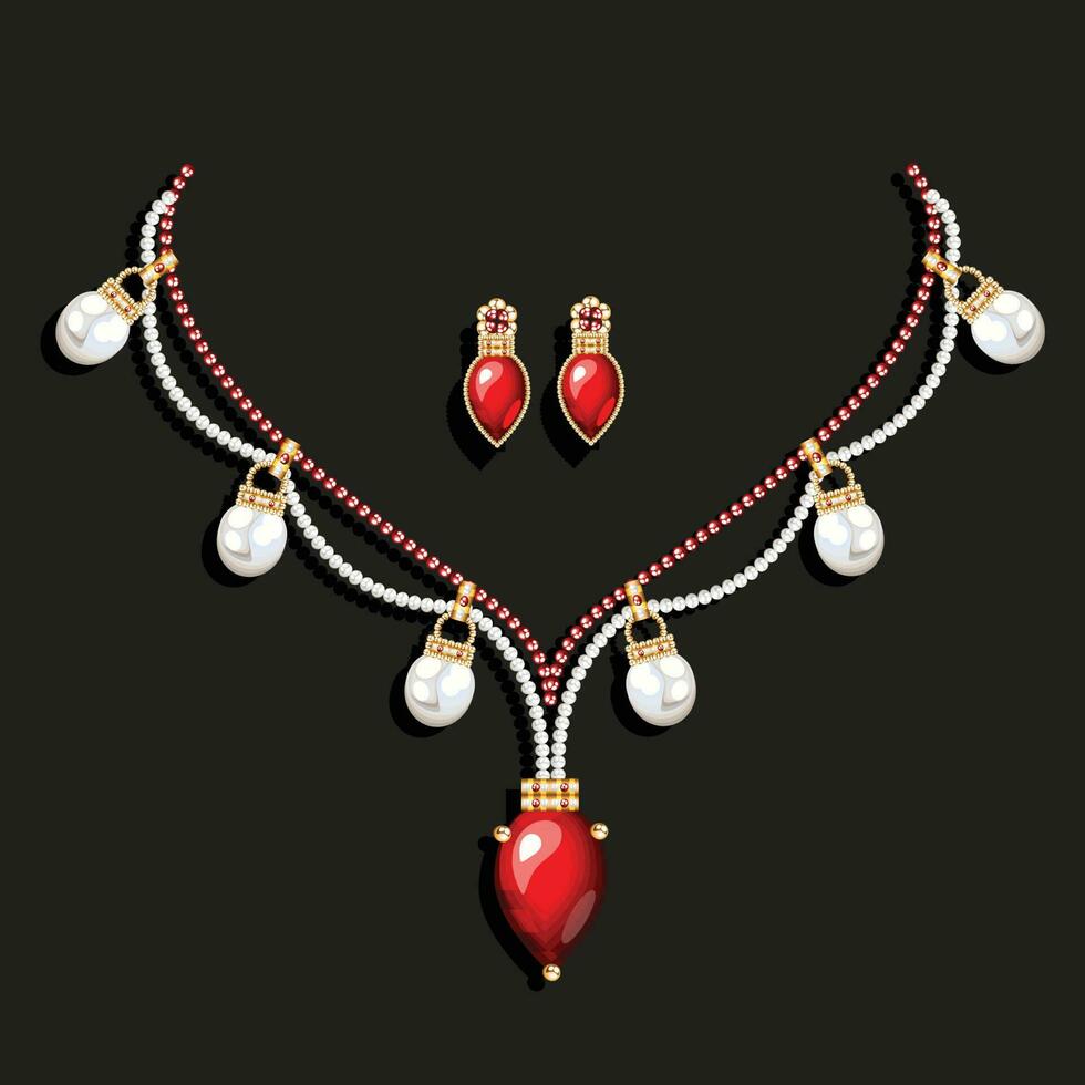 illustration de une ensemble de bijoux. diamant Collier et des boucles d'oreilles vecteur