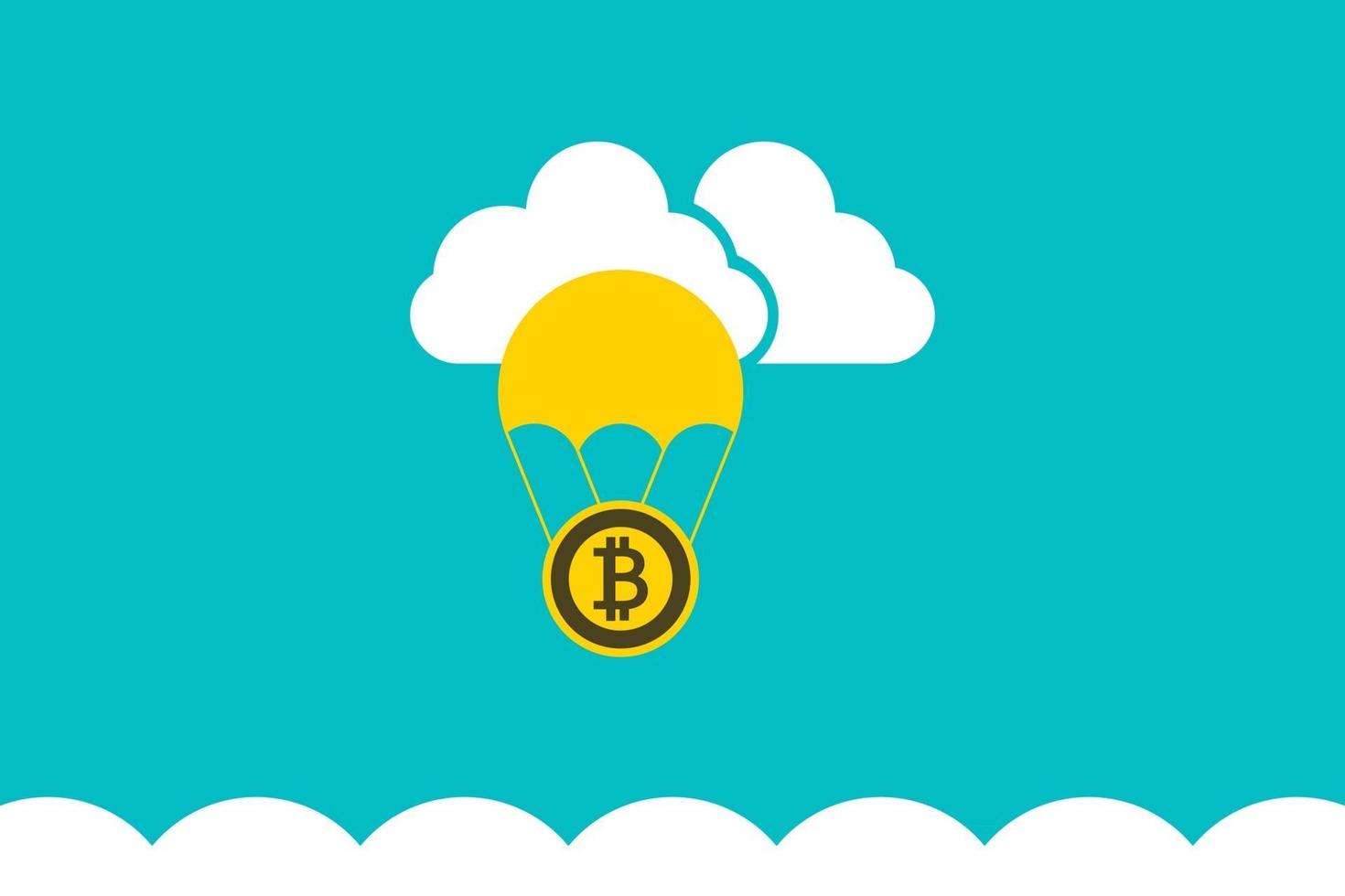 bitcoin flottant sur parachute vecteur