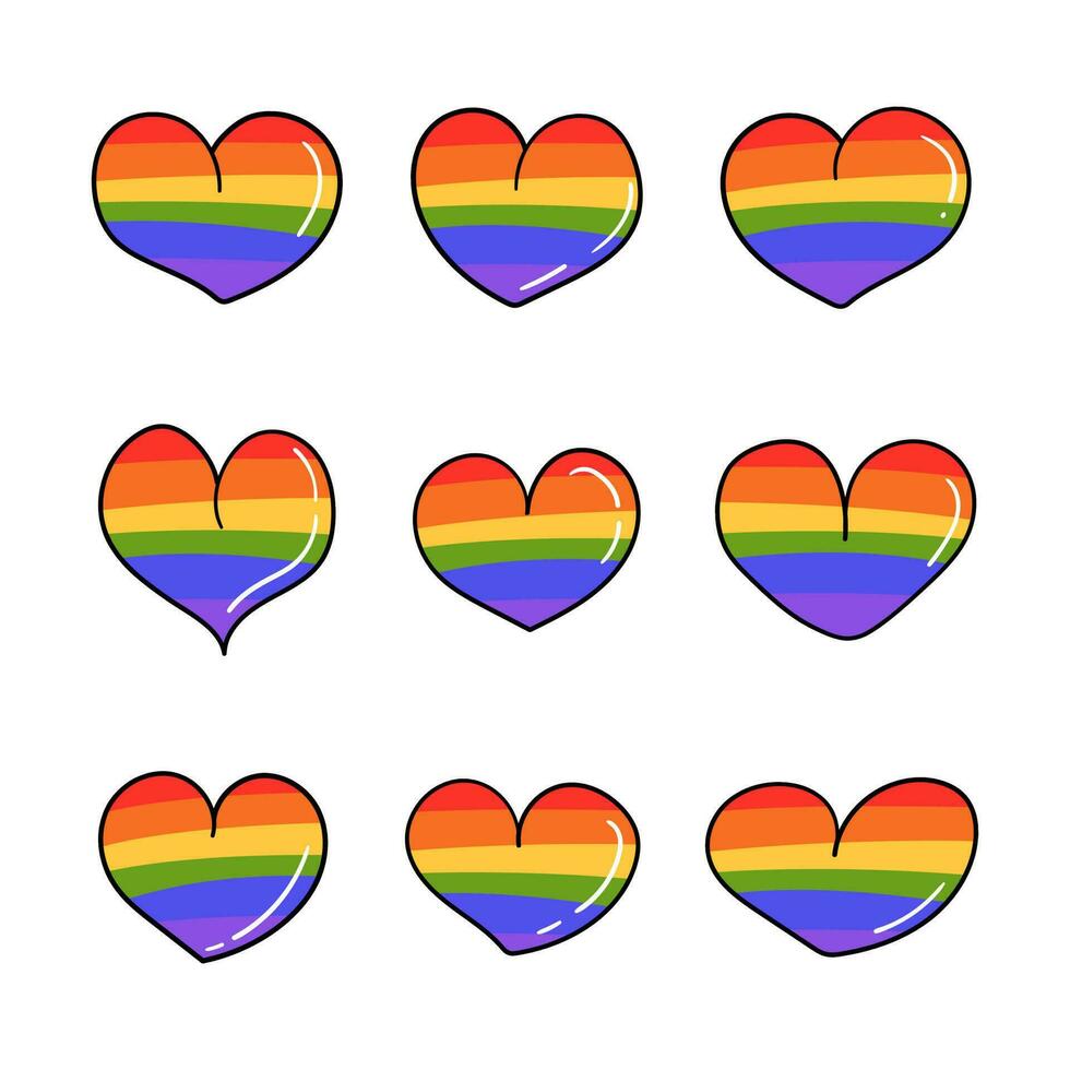 ensemble de lgbt arc en ciel drapeau cœurs vecteur illustration