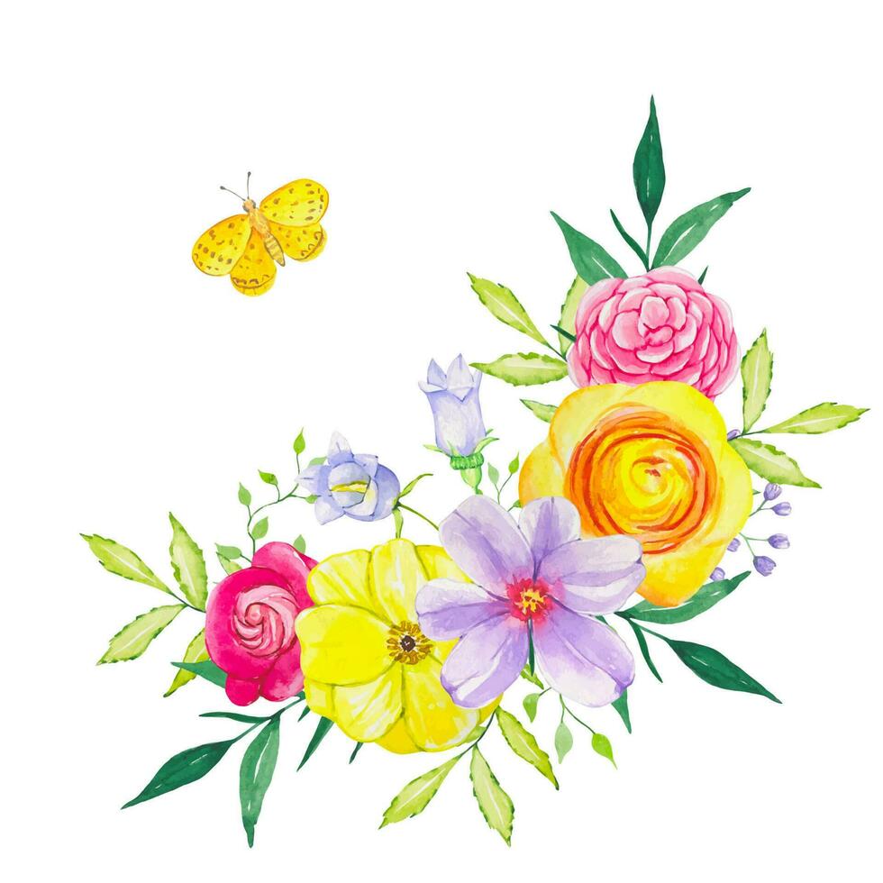 floral aquarelle composition de brillant fleurs. été brillant bouquet vecteur