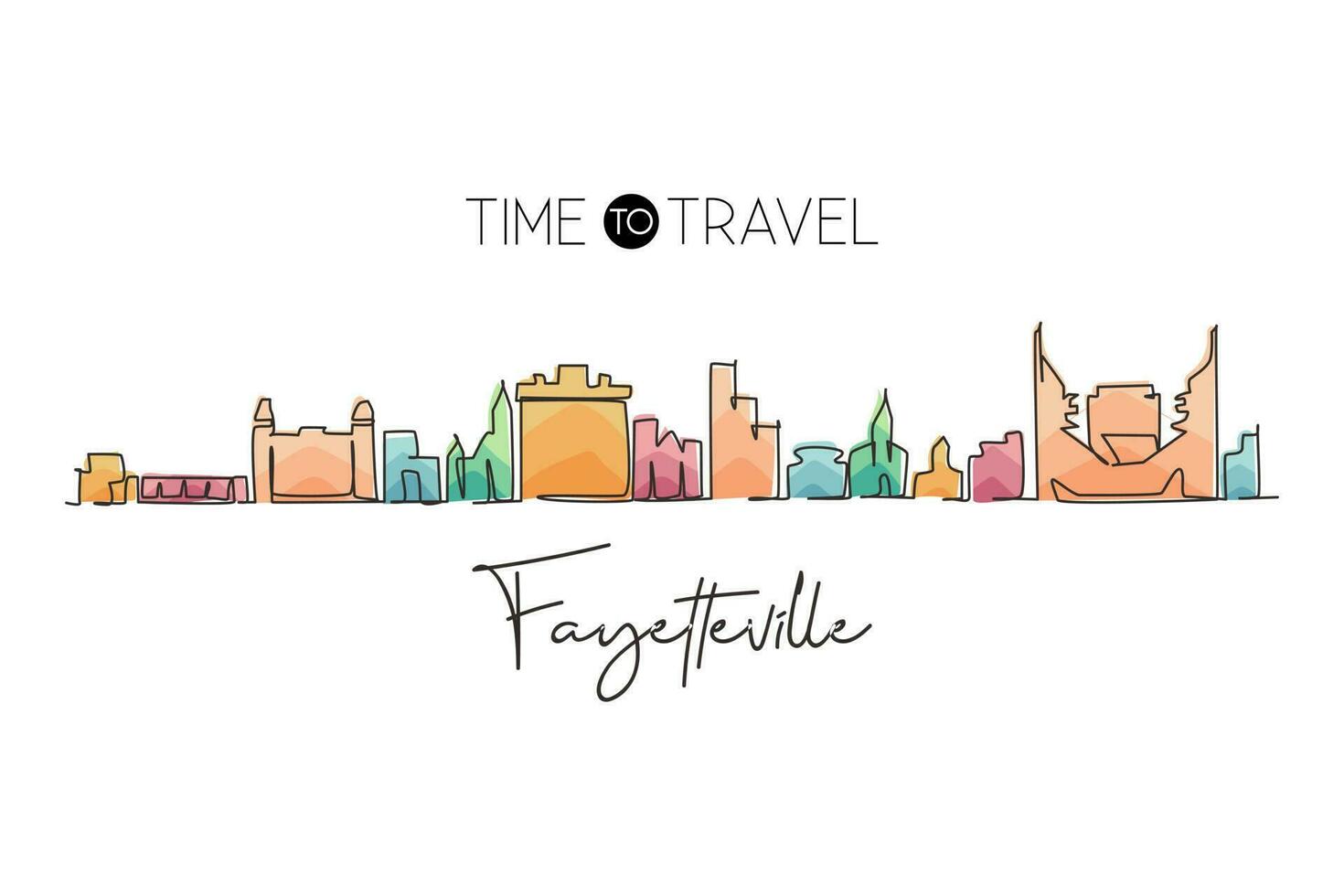 une ligne continue dessinant les toits de la ville de fayetteville, arkansas. paysage de la ville historique du monde. meilleure impression de carte postale de destination de vacances. trait modifiable graphique vectoriel de conception de dessin à une seule ligne à la mode