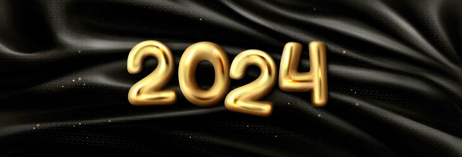 d'or 2024 Nombres sur noir soie tissu Contexte vecteur