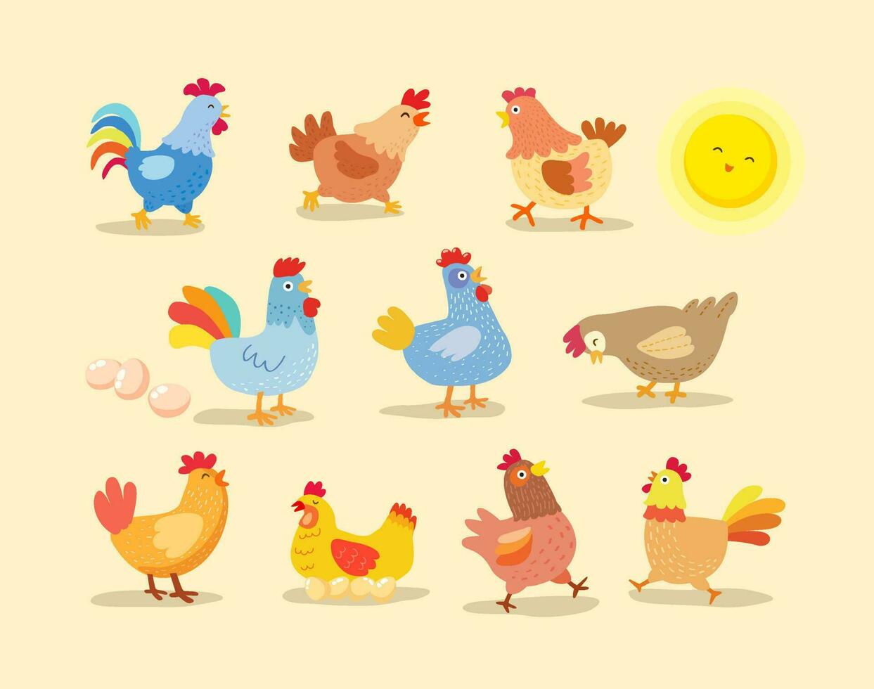 vecteur coloré poulet collection, vecteur illustration