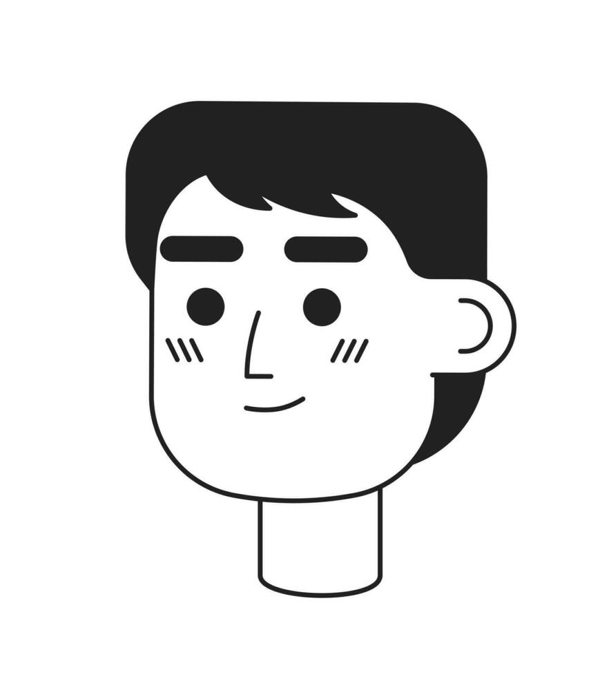 sur de soi bien à la recherche Jeune adulte homme monochrome plat linéaire personnage diriger. souriant asiatique gars. modifiable contour main tiré Humain visage icône. 2d dessin animé place vecteur avatar illustration pour animation