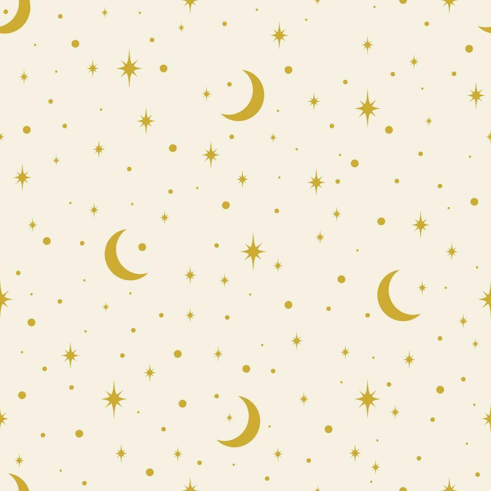 esthétique des illustrations sans couture modèle avec céleste lune étapes. moitié lune et étoiles, mystique et Facile collage formes isolé sur beige Contexte vecteur