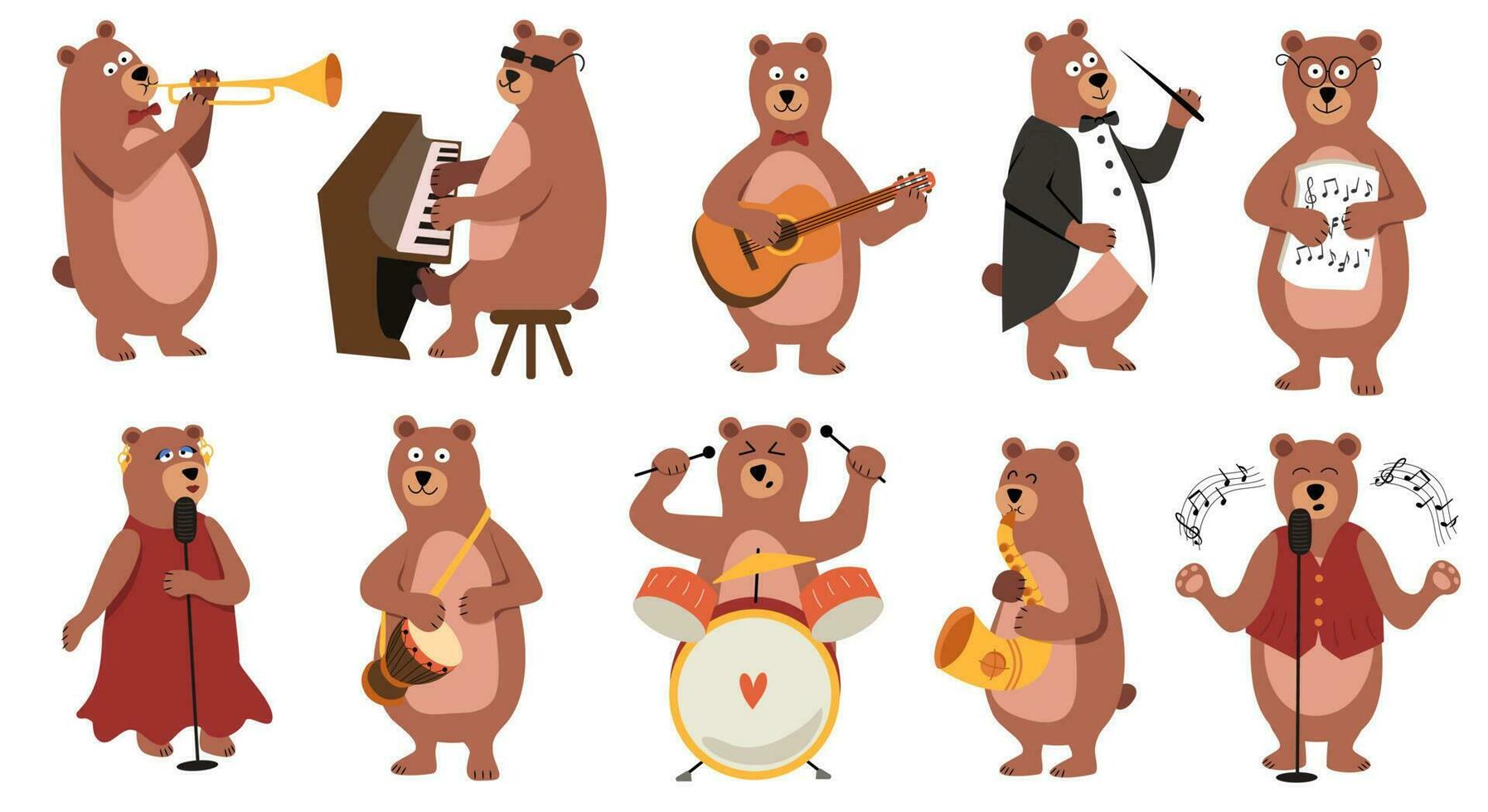 ours les musiciens, des gamins ensemble, vecteur illustration