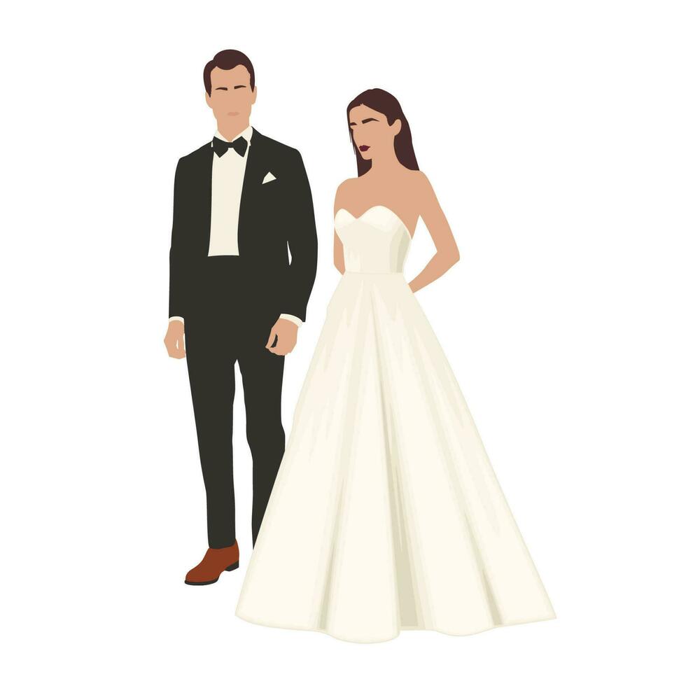 la mariée et marié, élégant la mariée couple, mariage concept vecteur