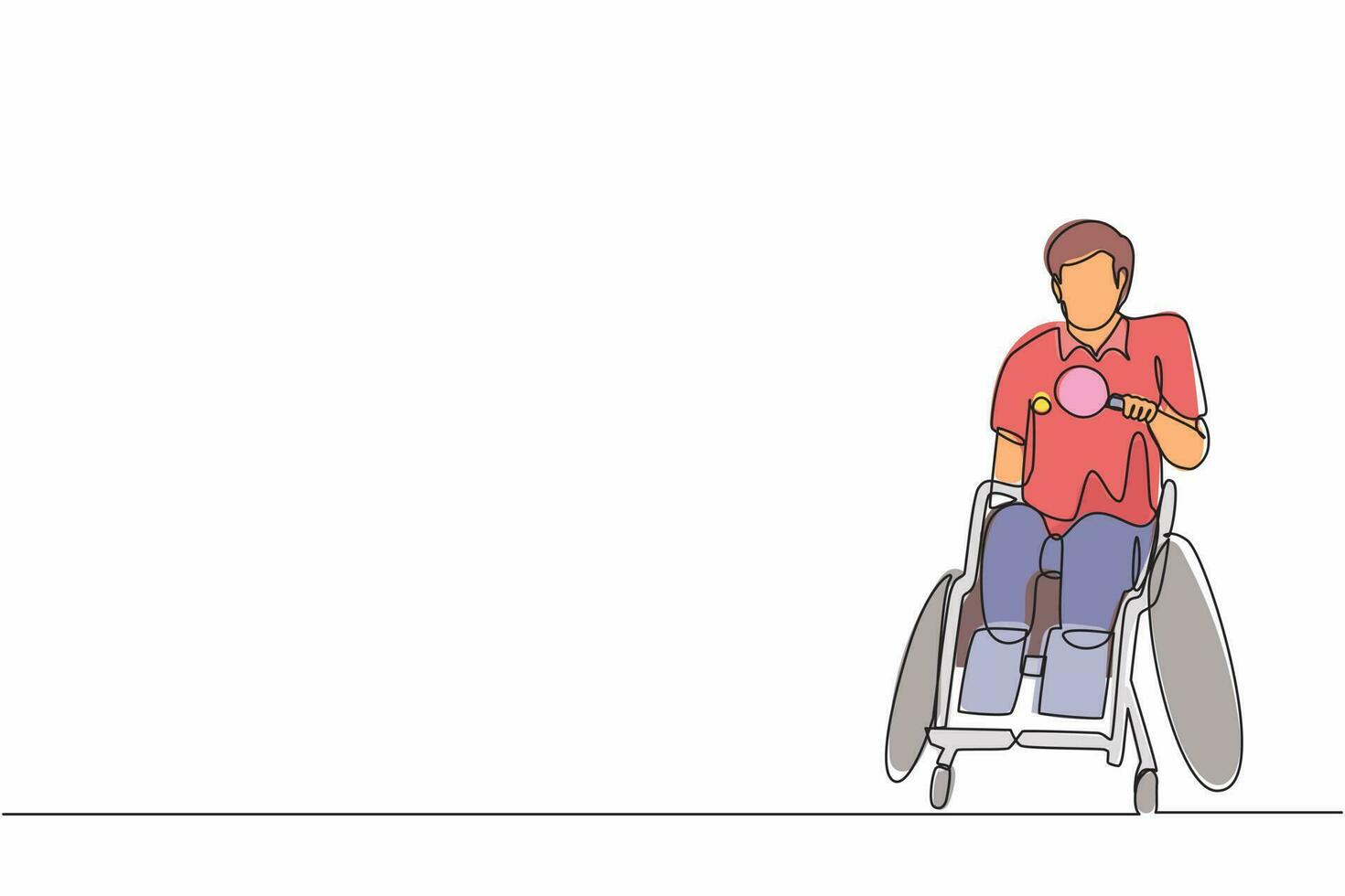 dessin en ligne continue simple sportif handicapé en fauteuil roulant jouant au tennis de table. championnat des jeux pour handicapés. passe-temps, intérêts des personnes handicapées. une ligne dessiner vecteur de conception graphique
