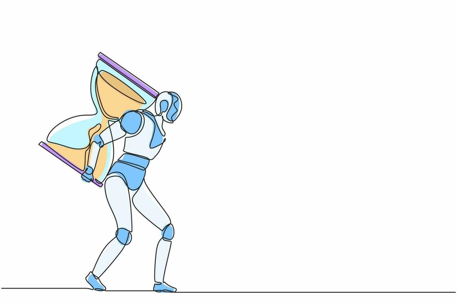 robot de dessin d'une seule ligne transportant un gros sablier lourd. développement technologique futur. intelligence artificielle et processus d'apprentissage automatique. illustration vectorielle graphique de conception de dessin en ligne continue vecteur