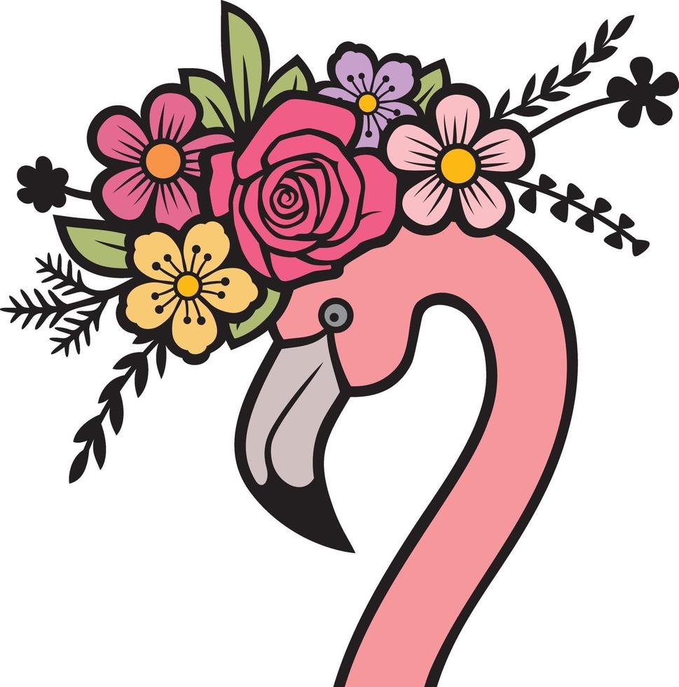 tête de flamant rose avec des fleurs vecteur