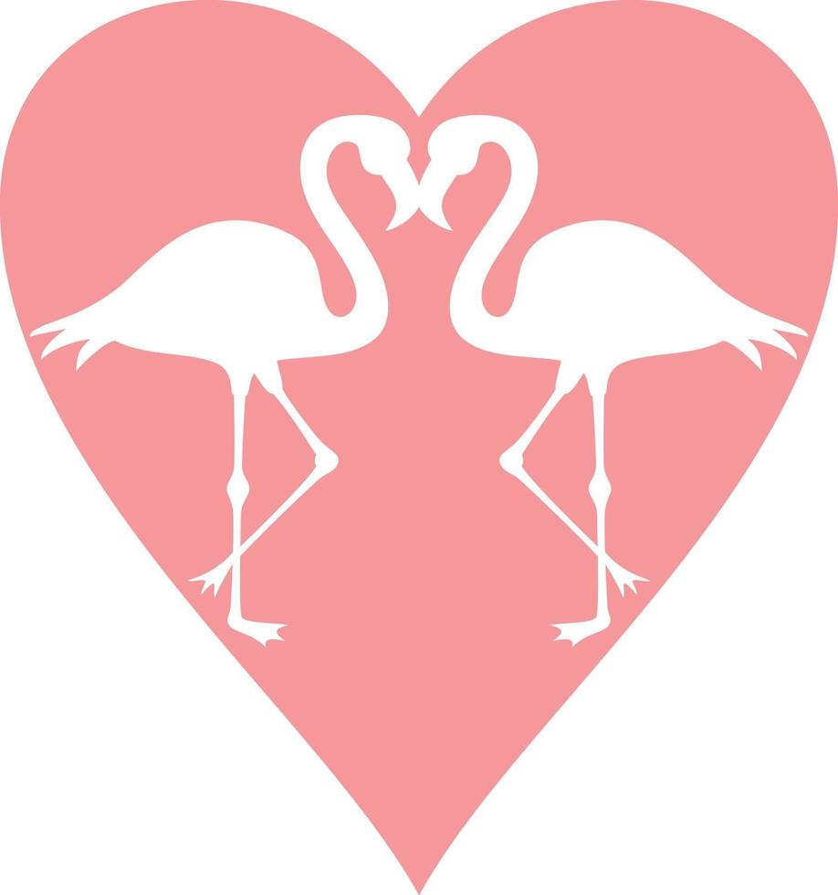 deux flamants roses et coeur vecteur