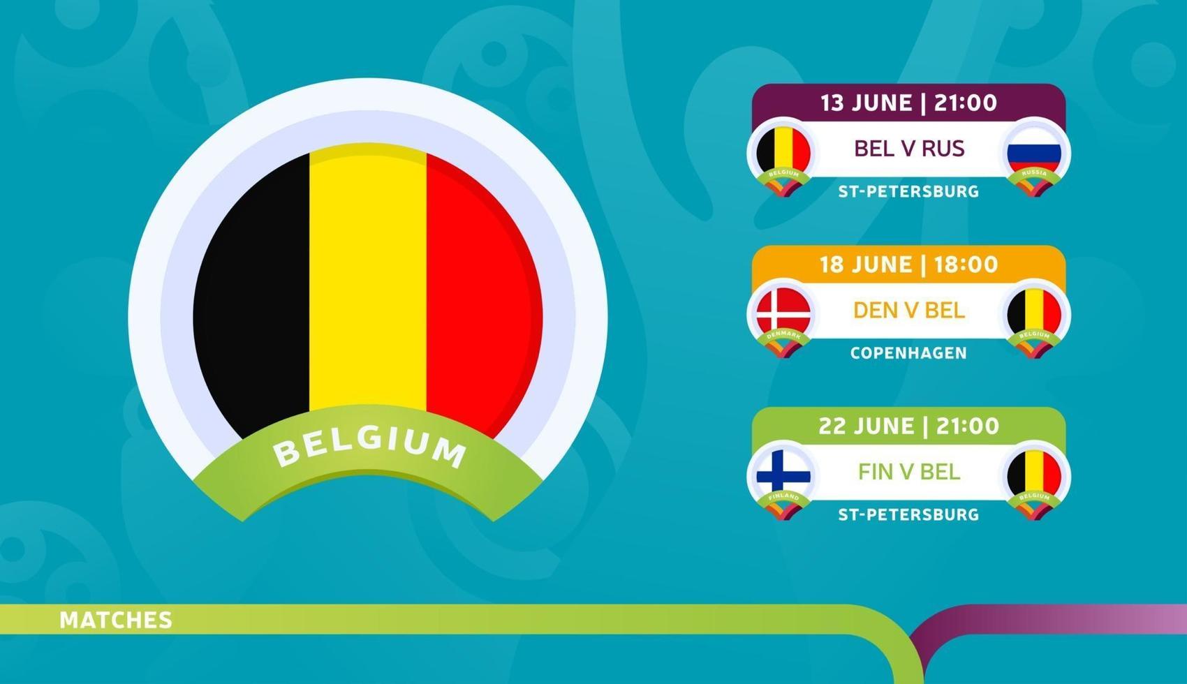 Calendrier des matchs de l'équipe nationale de Belgique lors de la phase finale du championnat de football 2020 vecteur