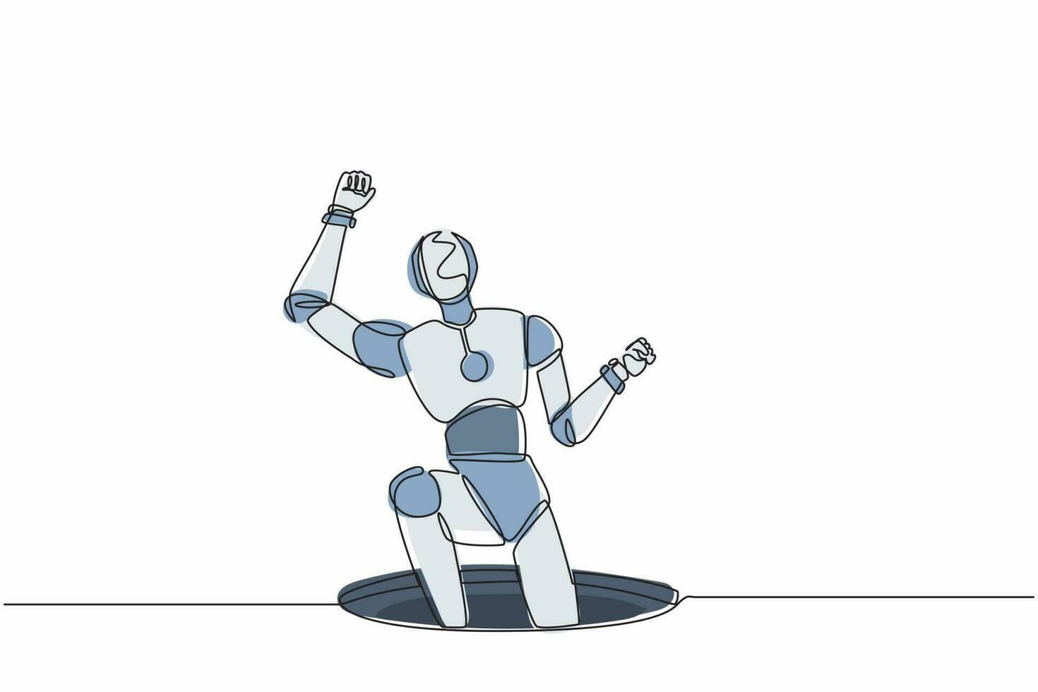 un seul robot de dessin en ligne continue est tombé dans un égout souterrain de trou d'homme. technologie d'intelligence artificielle robotique. industrie de la technologie électronique. une ligne dessiner illustration vectorielle de conception graphique vecteur