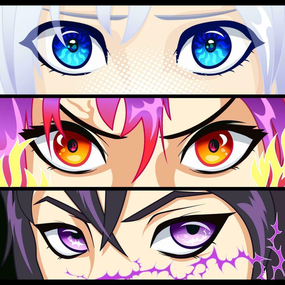 yeux de les filles et garçons avec super pouvoirs dans manga style. vecteur