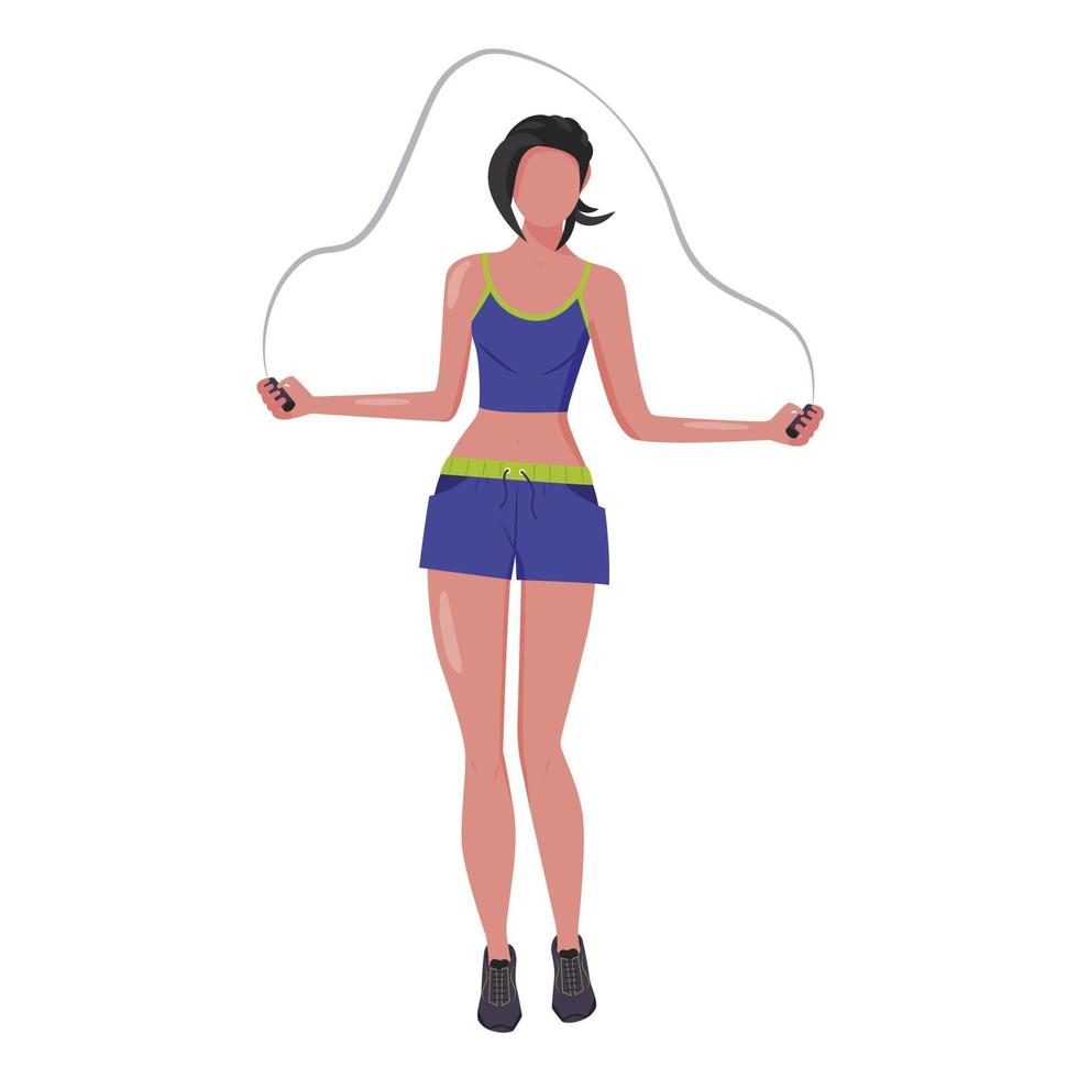 une jeune femme dans un uniforme de sport fait des exercices de gymnastique à la corde à sauter un mode de vie sain illustration vectorielle dans un style plat vecteur