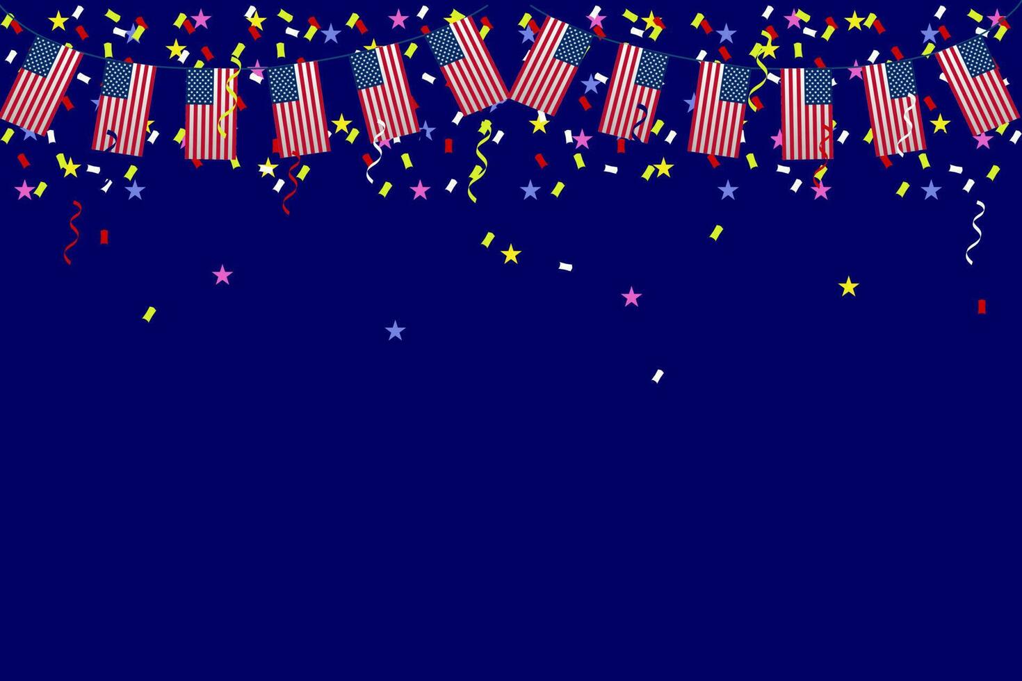 indépendance journée Contexte bannière Etats-Unis drapeau guirlande, bruant, des ballons, confettis, étoile, ruban, chute de le ciel. la toile La publicité fête parade Festival fête décoration vecteur illustration.