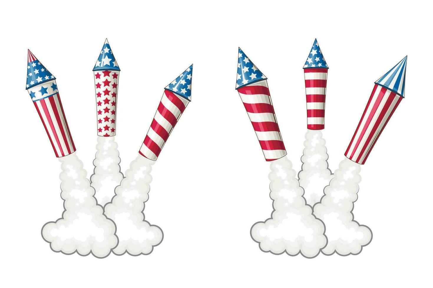 feu d'artifice fusées dans patriotique couleurs. 4e de juillet patriotique concept. indépendance journée conception élément vecteur