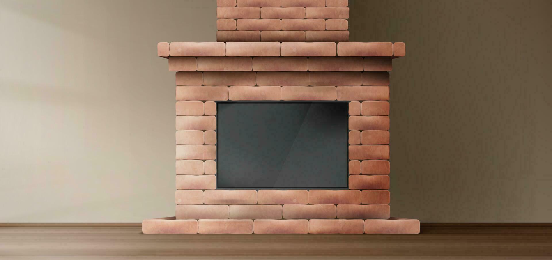 3d réaliste cheminée dans maison pièce avec sol vecteur