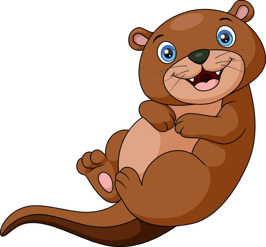 mignonne loutre dessin animé avec une plein ventre vecteur