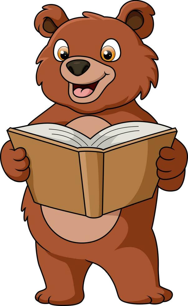 mignonne ours dessin animé en train de lire une livre vecteur