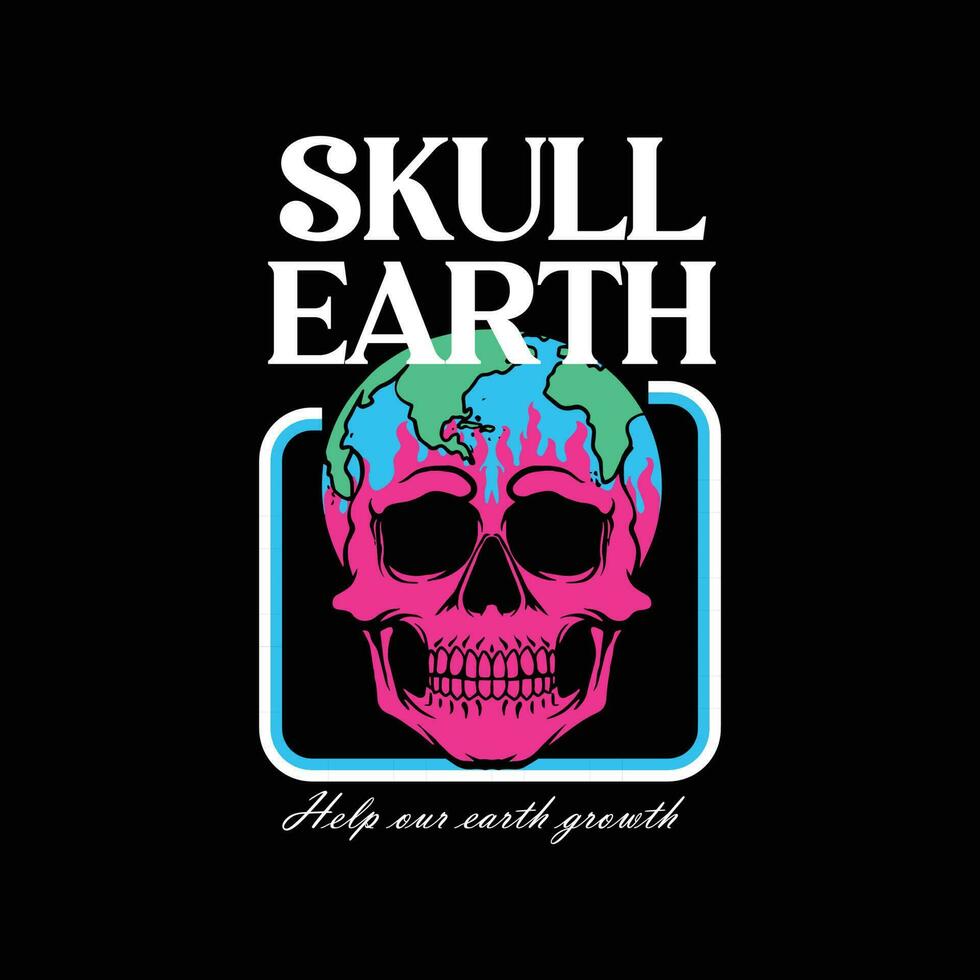 crâne et planète Terre. vecteur illustration pour vêtement de rue T-shirt.