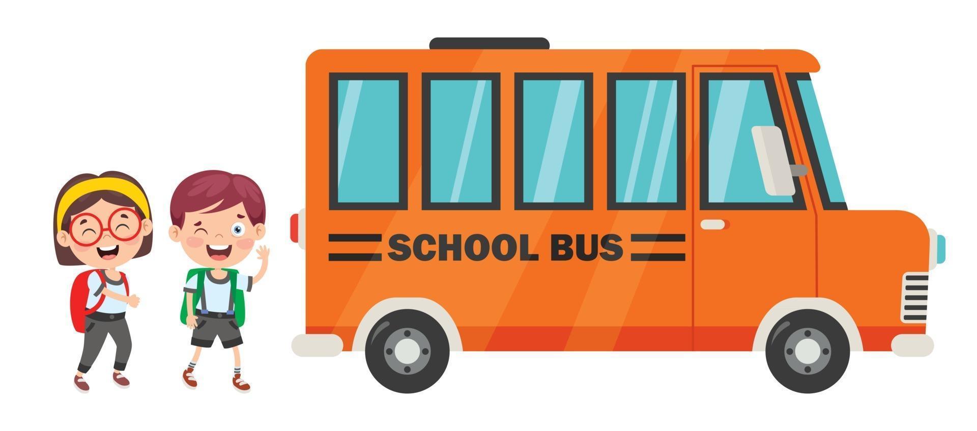 enfants heureux et autobus scolaire vecteur