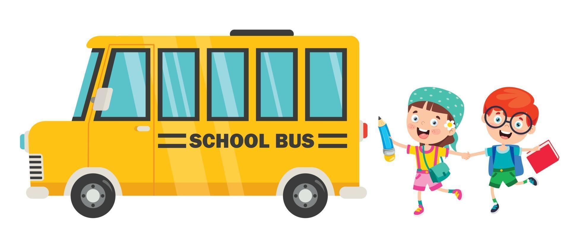 enfants heureux et autobus scolaire vecteur