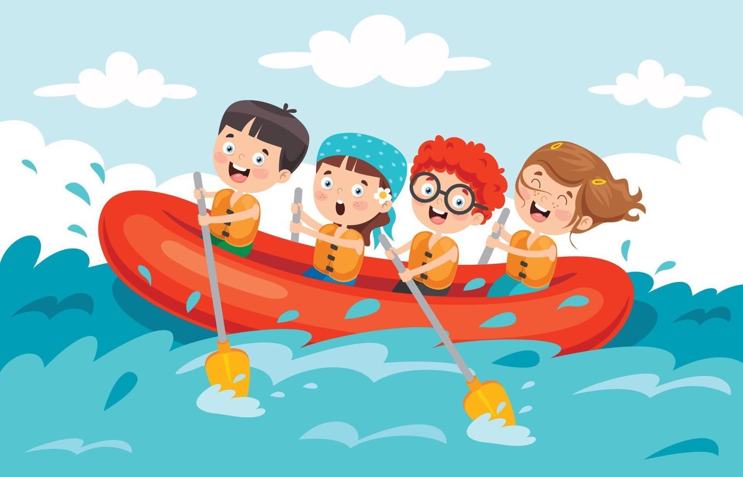 groupe de petits enfants rafting vecteur