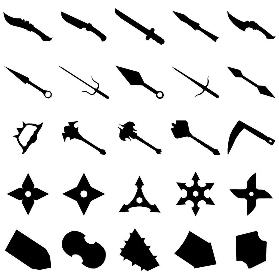 gratuit vecteur paquet silhouettes de ancien tranchant armes et ninja équipement adapté pour décoration et divers dessins