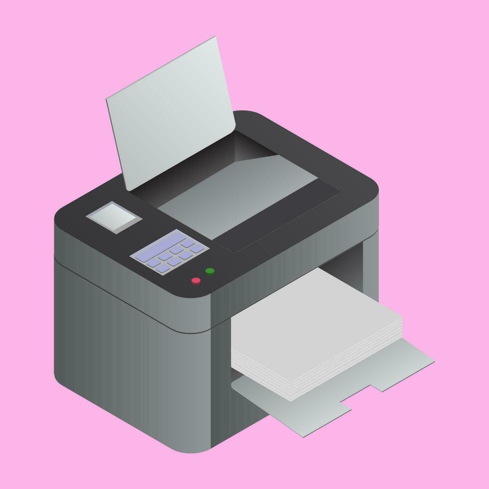 imprimante machine dans 3d style sur rose Contexte. vecteur