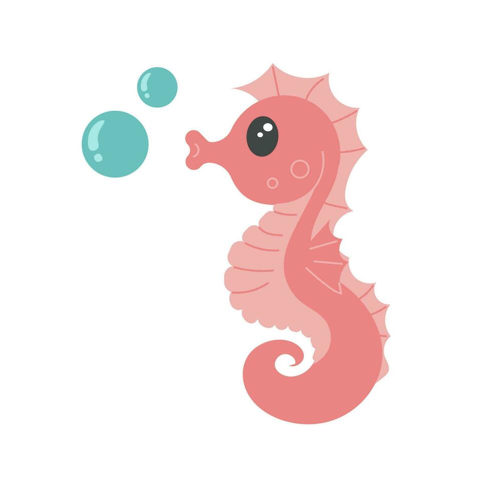 mignonne dessin animé hippocampe avec bulles. vecteur illustration sur blanc Contexte.