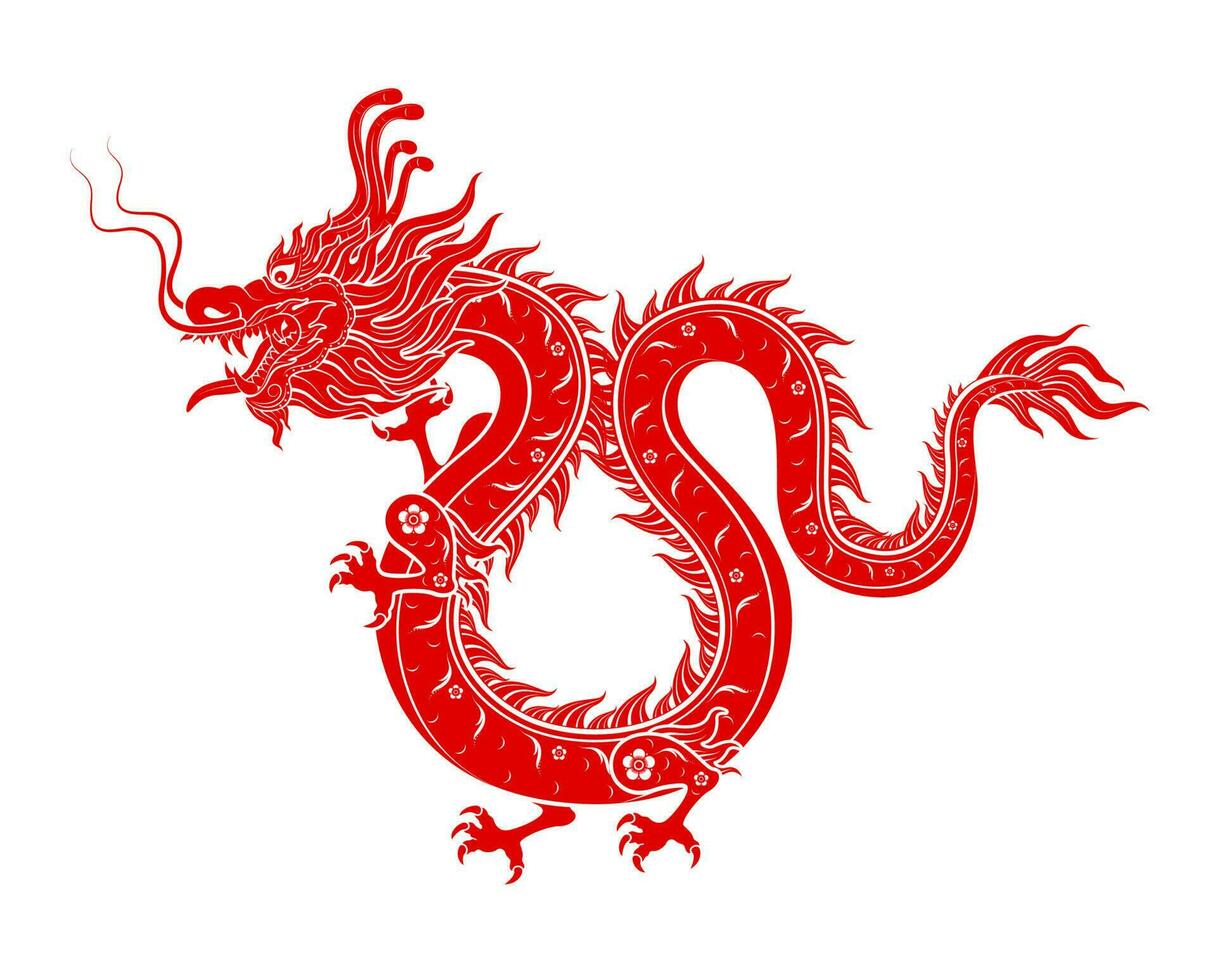 chinois dragon rouge moderne fleur modèle. isolé sur blanc Contexte pour carte conception impression médias. Chine lunaire calendrier animal content chinois Nouveau an. vecteur eps dix illustration.