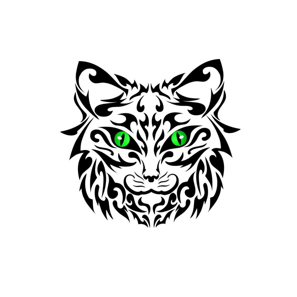 graphique vecteur illustration de tribal art visage chat avec vert yeux adapté pour tatouages, logos et autres