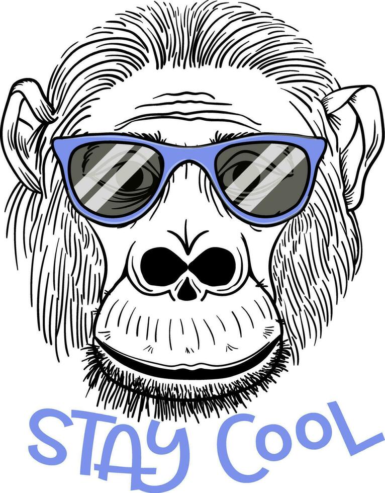 portrait de singe dans une Couleur lunettes. rester cool - caractères Devis. affiche, T-shirt composition, main tiré style imprimer. vecteur