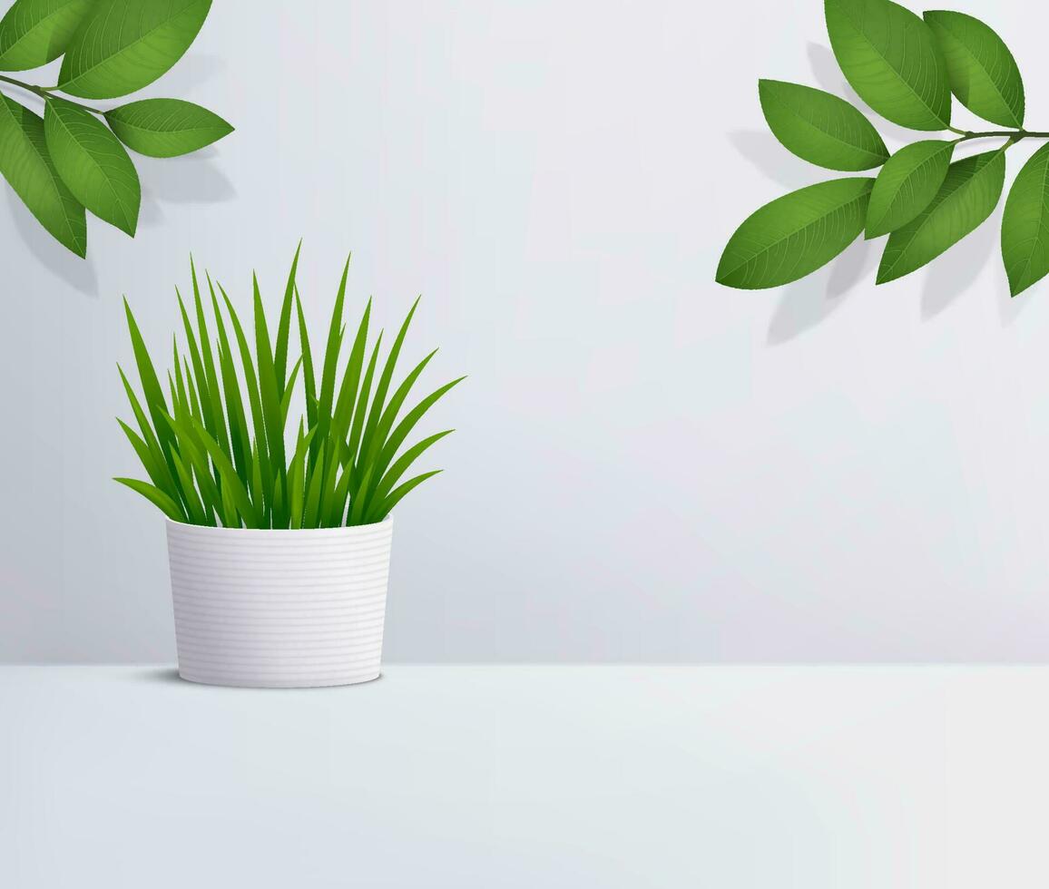 Contexte 3d abstrait minimal scène avec feuilles et plante. cosmétique produit présentation. vecteur illustration.
