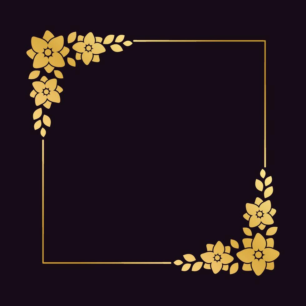 carré or floral Cadre modèle. luxe d'or Cadre frontière pour inviter, mariage, certificat. vecteur art avec fleurs et feuilles.