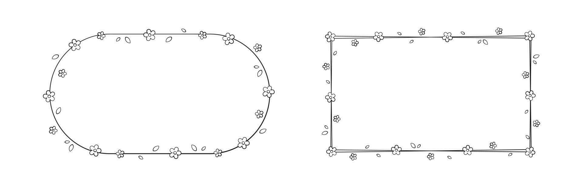 floral Cadre contour griffonnage ensemble. botanique frontière modèle, fleurir conception élément pour mariage, salutation carte. vecteur