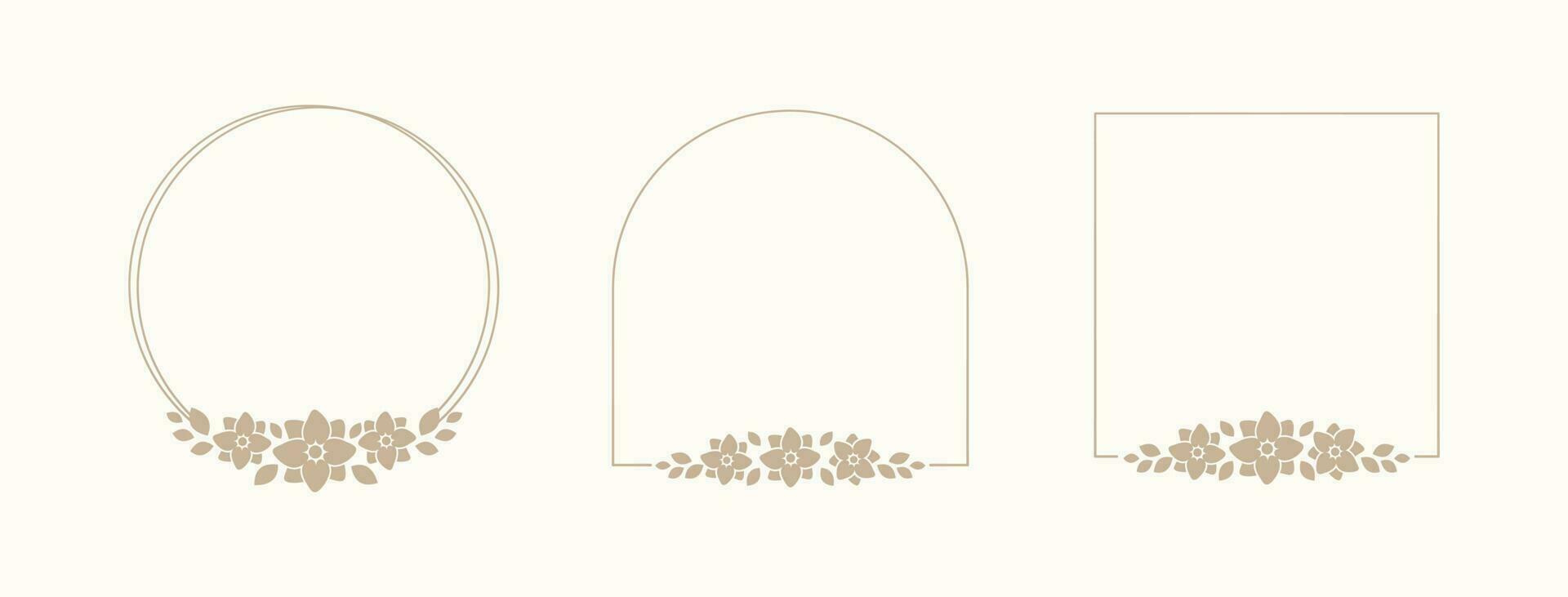 ensemble de élégant floral Cadre et les frontières. boho ligne mariage fleurs, feuilles pour invitation enregistrer le Date carte. botanique esthétique rustique branché verdure conception vecteur illustration.