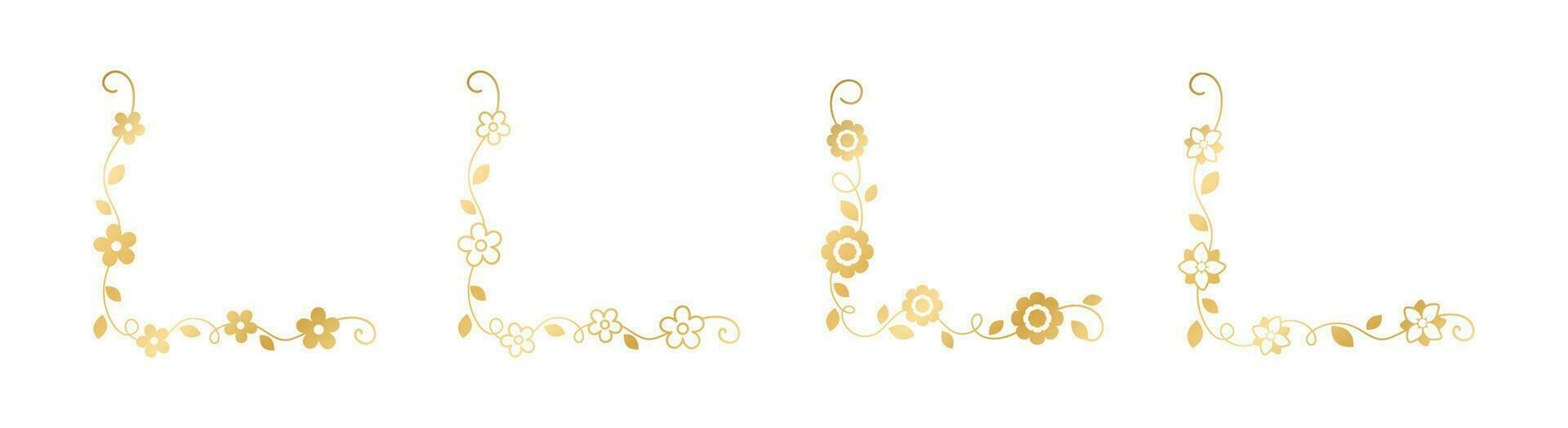 ensemble de or floral coin les frontières. d'or printemps fleur page décoration vecteur illustration.