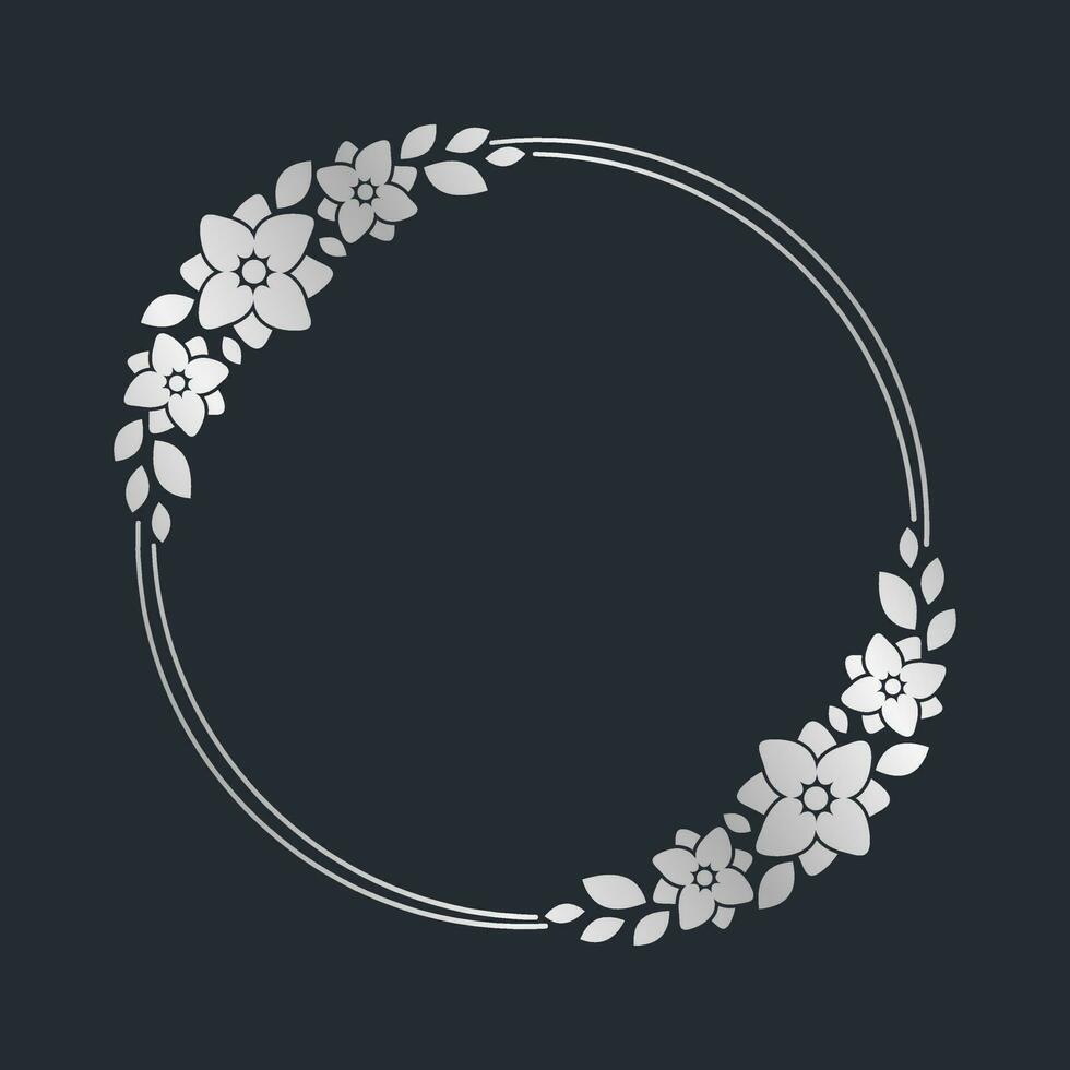 rond argent floral Cadre modèle. luxe d'or Cadre frontière pour inviter, mariage, certificat. vecteur art avec fleurs et feuilles.