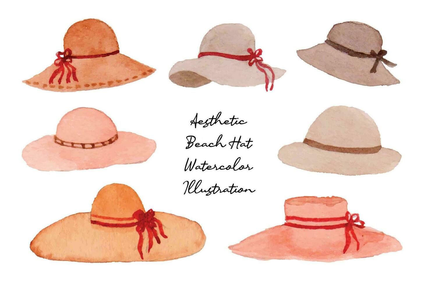 esthétique été plage femelle chapeau aquarelle vecteur