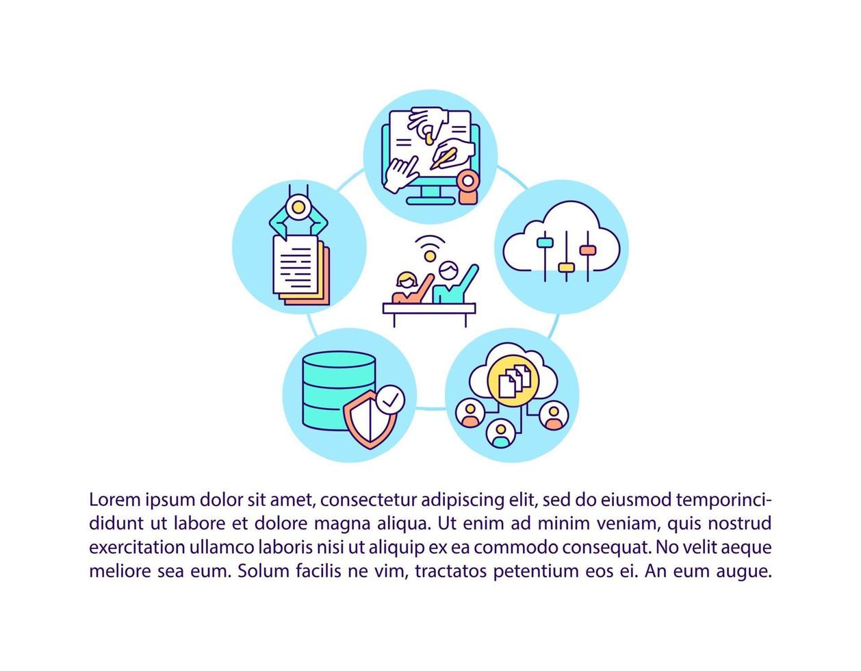 ict pour la participation aux icônes de ligne de concept de société civique avec texte vecteur