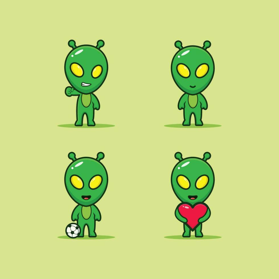 mignonne de mignonne extraterrestre avec un expression isolé sur vert backgorund vecteur