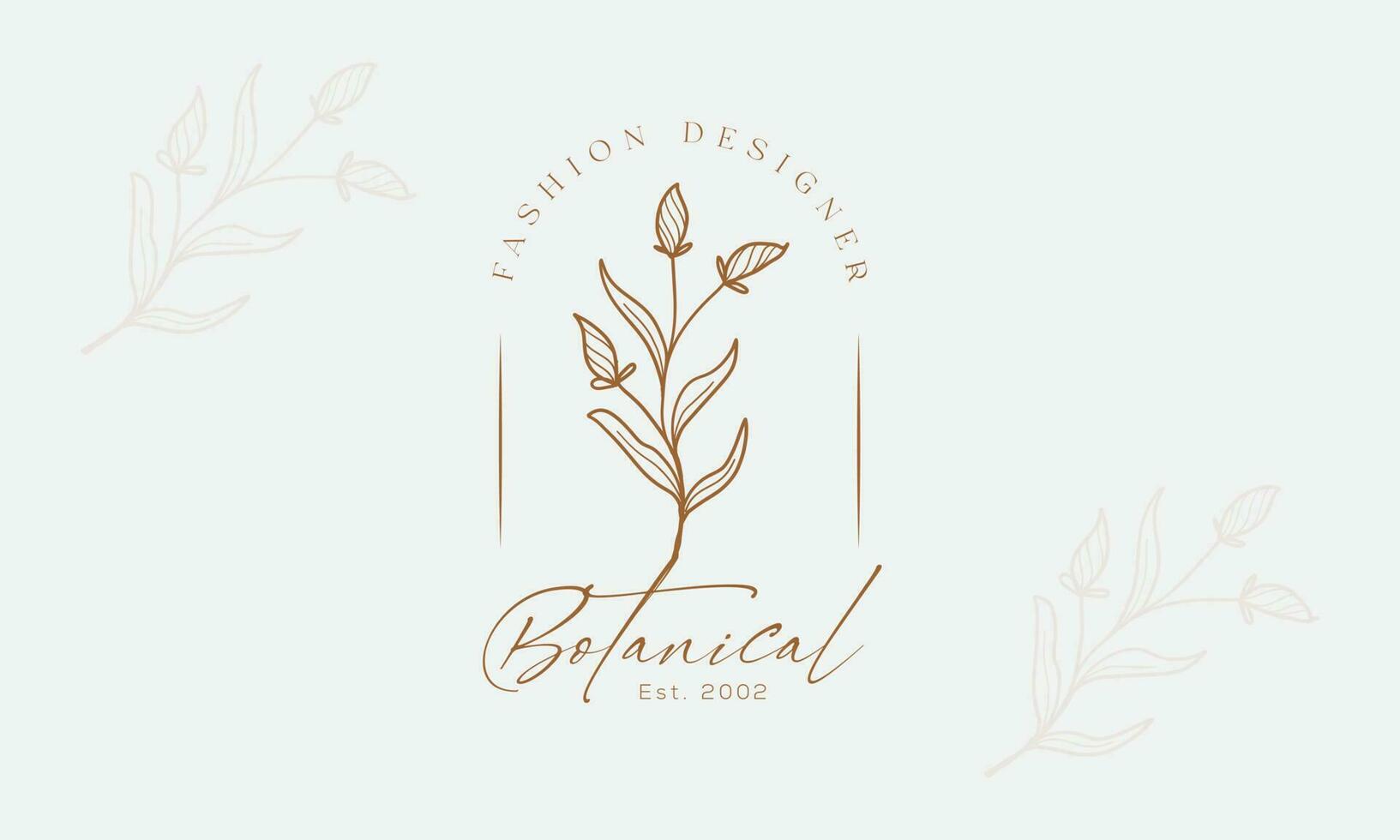 botanique floral élément main tiré logo avec sauvage fleur et feuilles. logo pour spa et beauté salon, boutique, biologique boutique, fleurie designer, intérieur, la photographie, cosmétique. vecteur