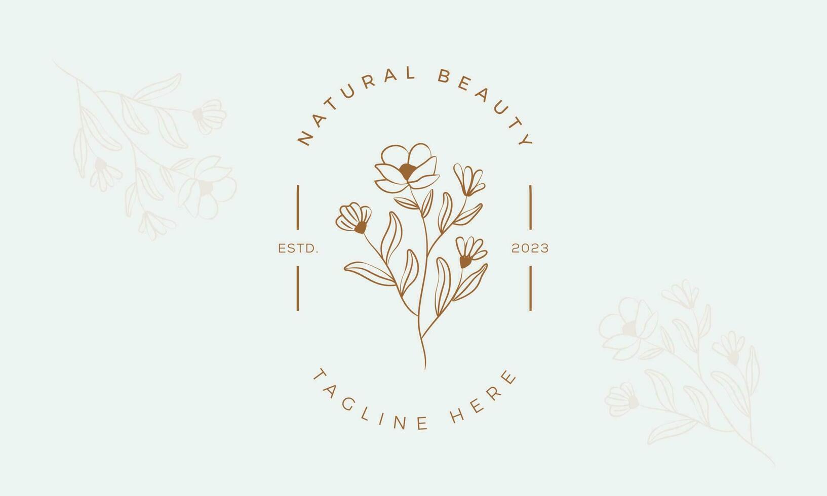 botanique floral élément main tiré logo avec sauvage fleur et feuilles. logo pour spa et beauté salon, boutique, biologique boutique, fleurie designer, intérieur, la photographie, cosmétique. vecteur