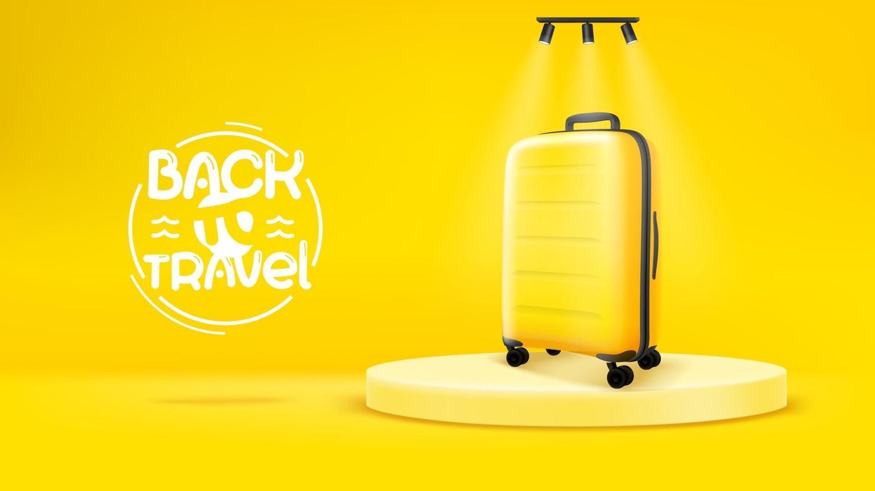scène jaune vif avec sac jaune retour au concept de voyage vecteur