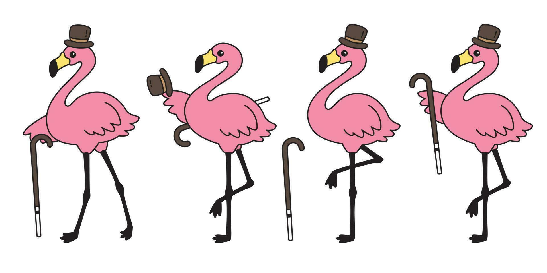 flamant vecteur flamants roses chapeau icône logo dessin animé personnage collection illustration mignonne animal exotique faune la nature sauvage
