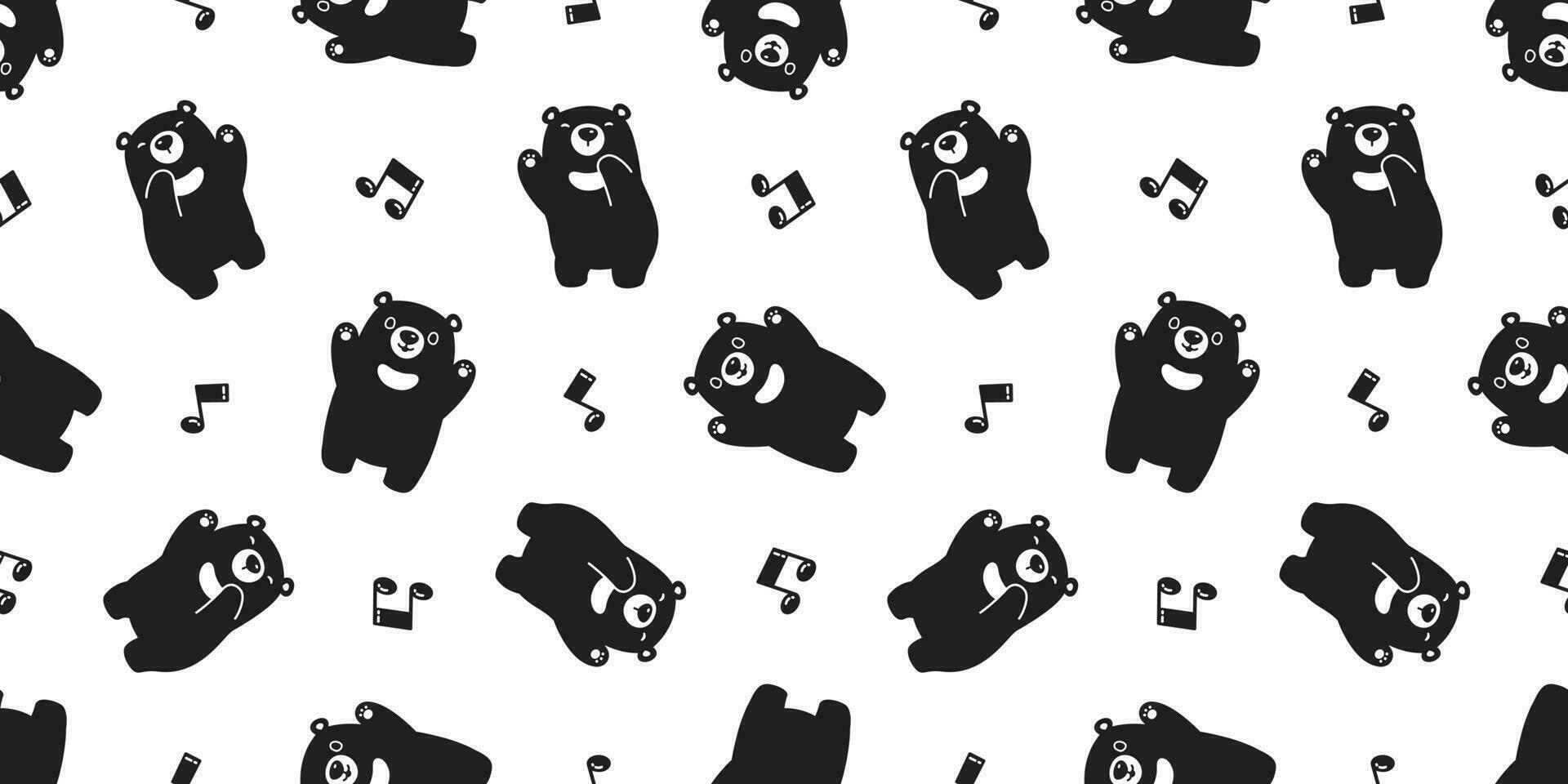 ours sans couture modèle vecteur polaire ours en chantant chanson la musique Remarque dansant dessin animé écharpe isolé tuile Contexte répéter fond d'écran cadeau emballage noir
