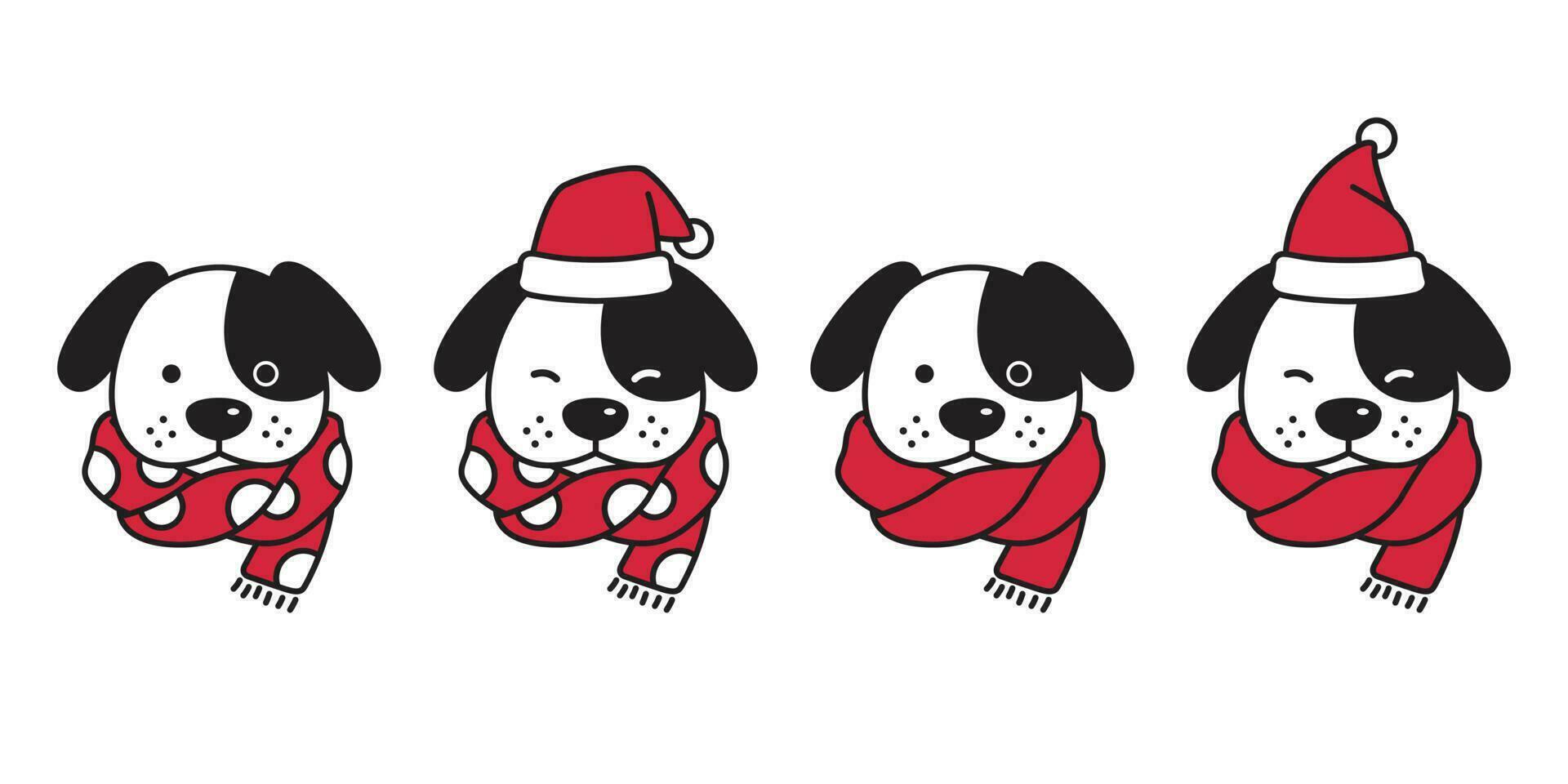 chien vecteur Noël français bouledogue Père Noël claus chapeau Noël polka point rayures écharpe icône chiot tête dessin animé personnage logo illustration