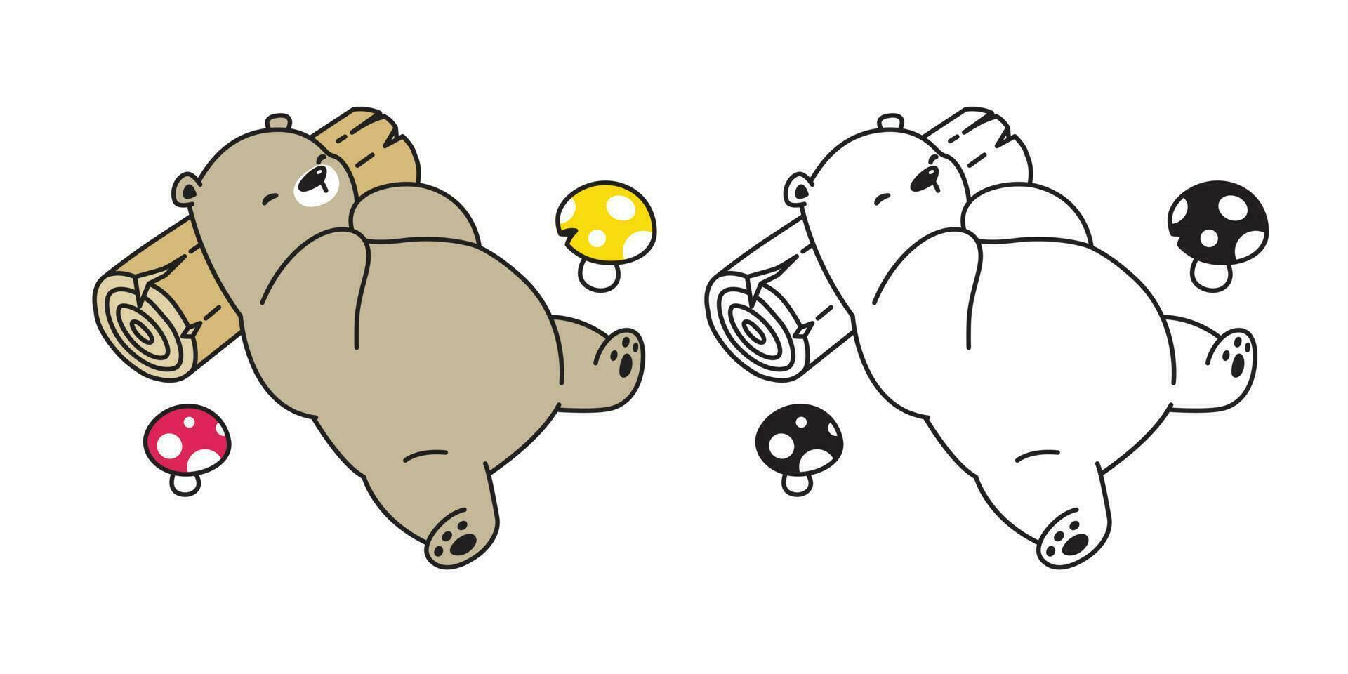ours vecteur polaire ours champignon en train de dormir personnage dessin animé illustration icône logo griffonnage